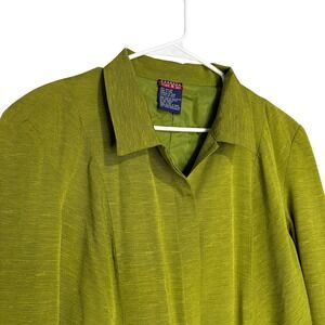 Mac & Jac Womens 100% Silk Textured Jacket Lime Green Hidden Button Coat S/M